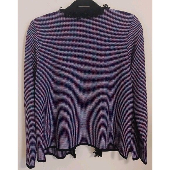 Exclusively Misook Knit Tweed Blazer Jacket M Black Pink Purple Open Front - Picture 6 of 8